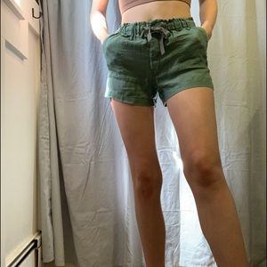 green Linen shorts